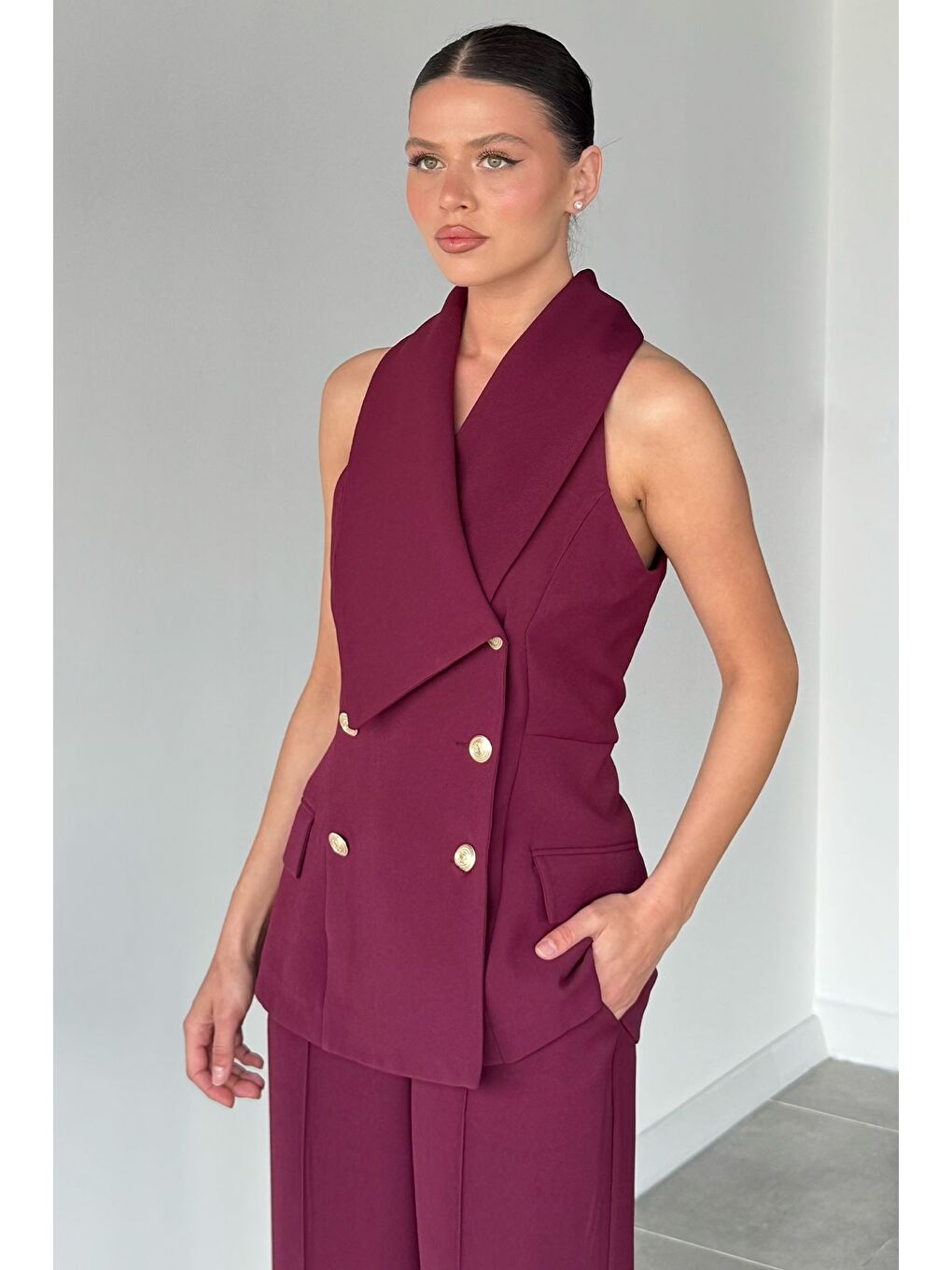 Mürdüm Perry Kadın Gold Detaylı Yelek Pantolon İkili Takım-2