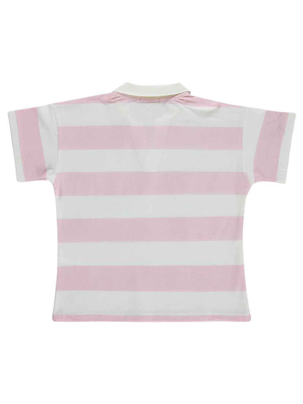 Pembe Girls Çizgili Polo Yaka 10-13 Yaş Tişört - Pudra-1