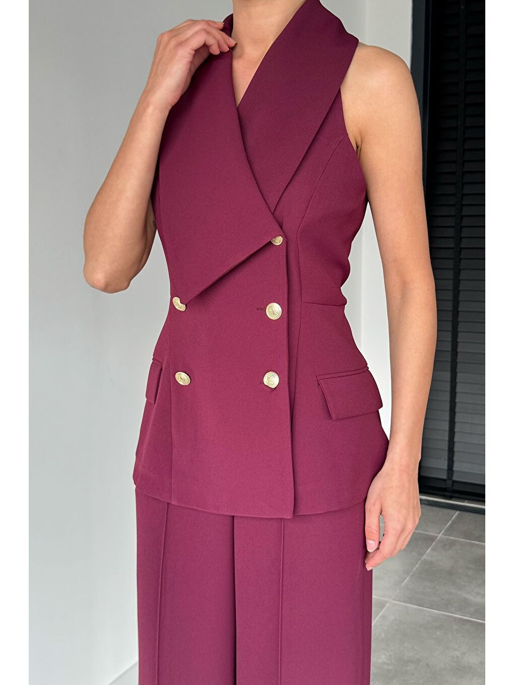 Mürdüm Perry Kadın Gold Detaylı Yelek Pantolon İkili Takım-3