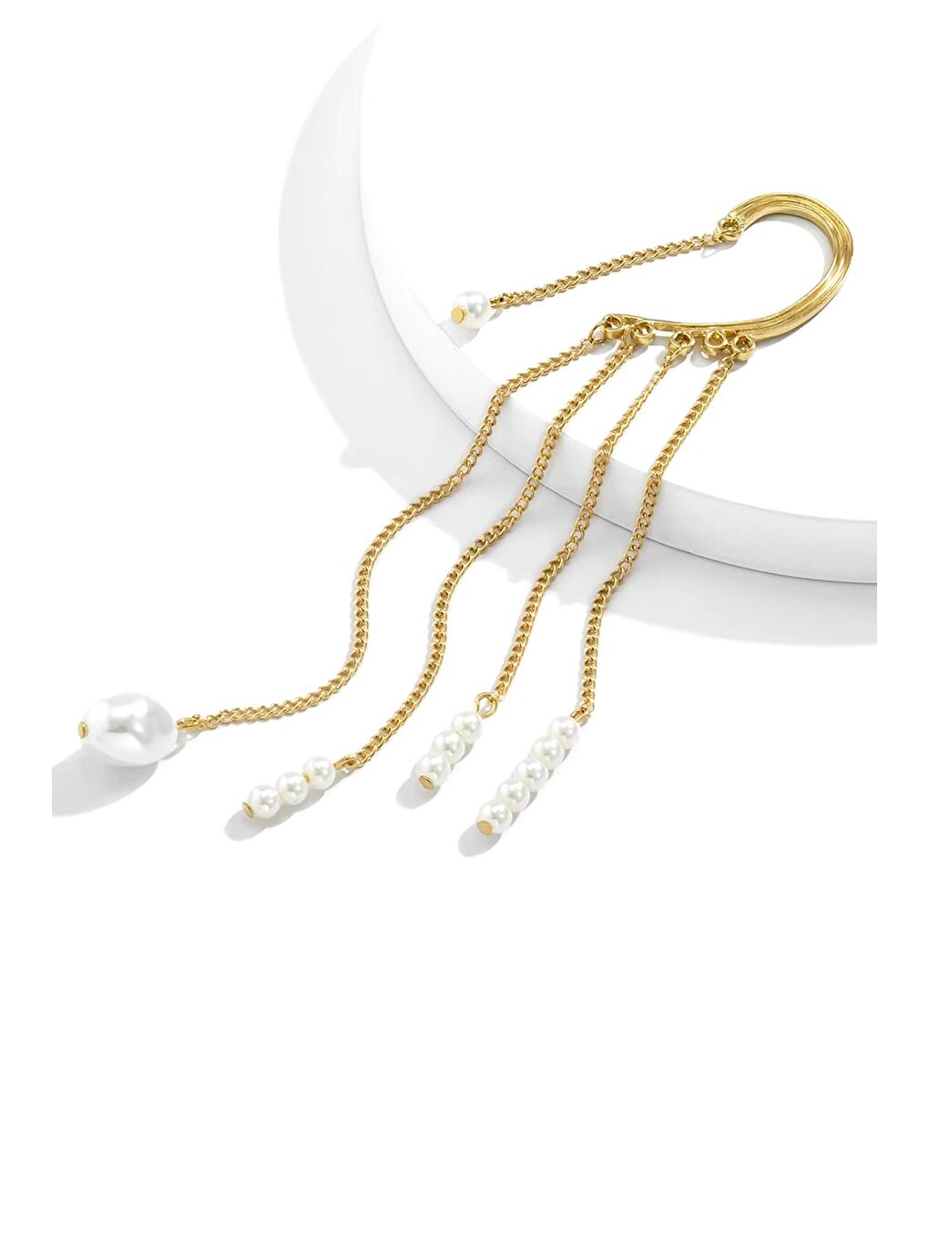 New Obsessions Sarı İnci Şöleni Kulak Deliği Gerektirmeyen Ear Cuff - Sallantılı Kıkırdak Küpesi - 3