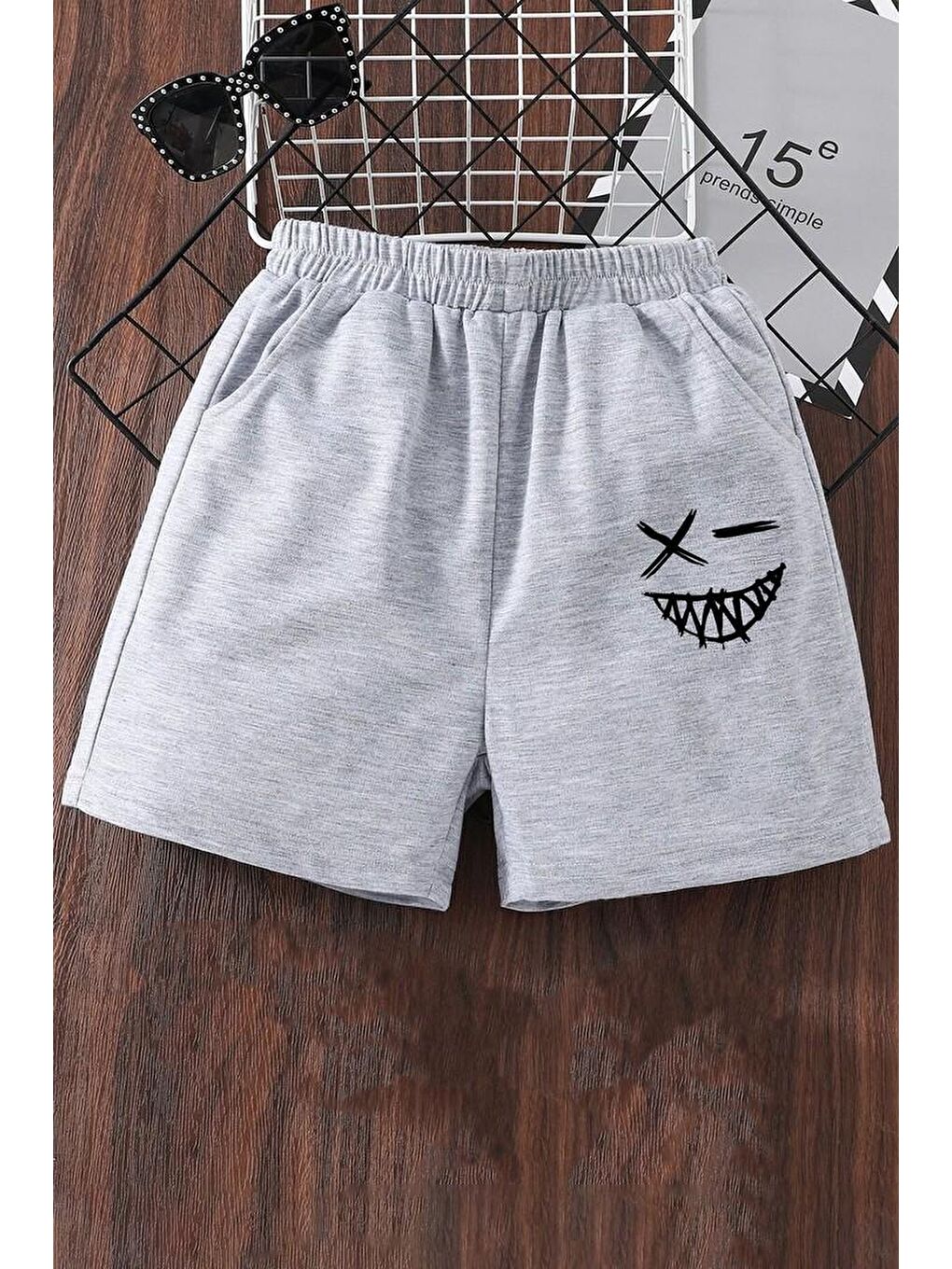 uyguntarz Gri Tasarım Baskılı Pamuk Unisex Penye Short - 2