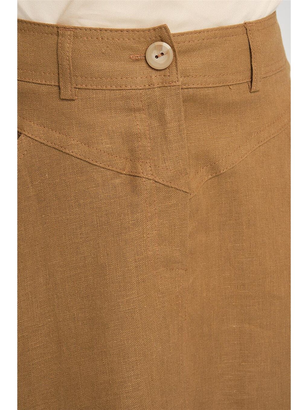 Kahverengi Cep Detaylı Keten Etek 24Y1634 Camel-4