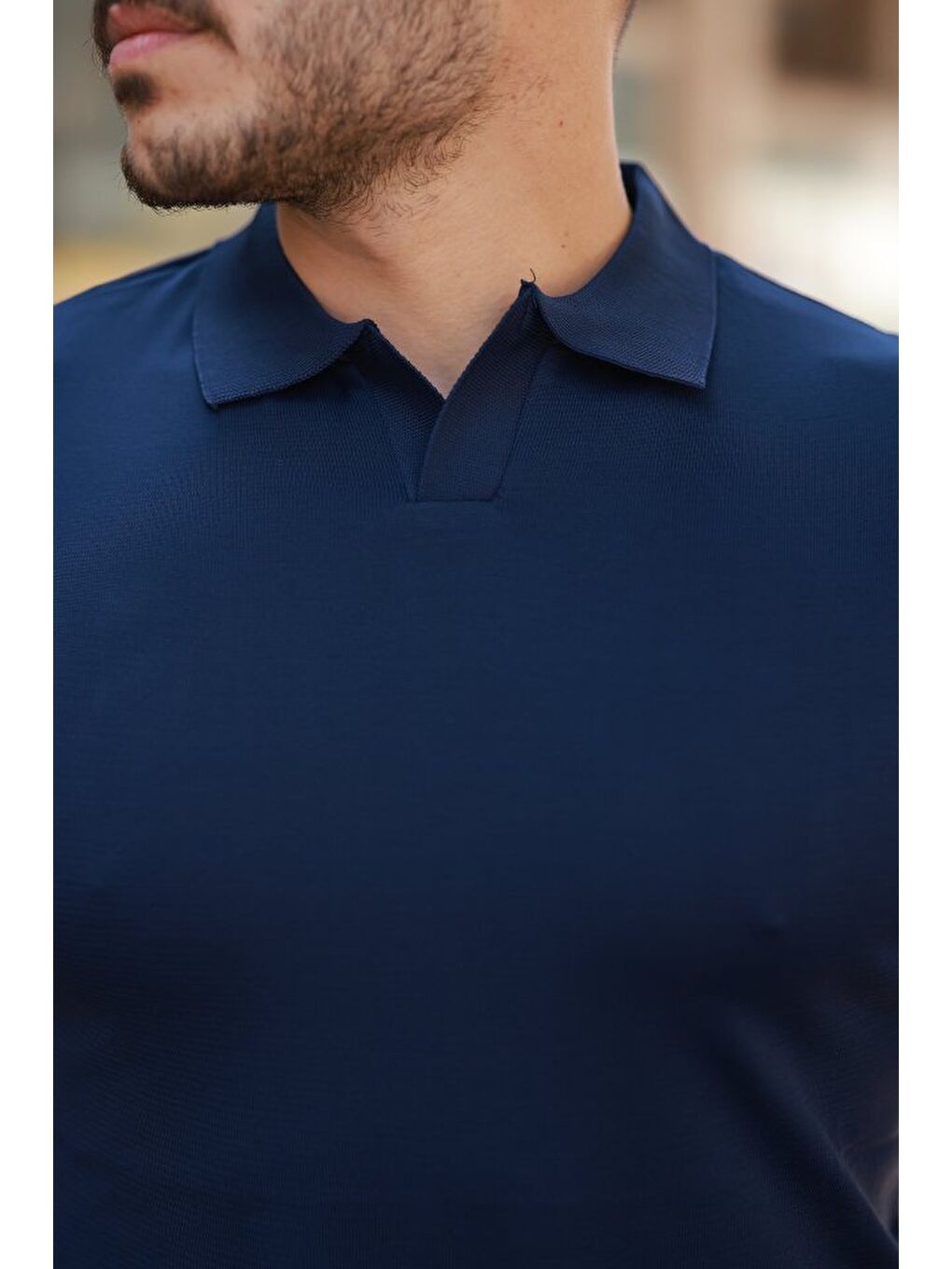 Lacivert Erkek Hemşire Yaka Kısa Kollu Tişört-2