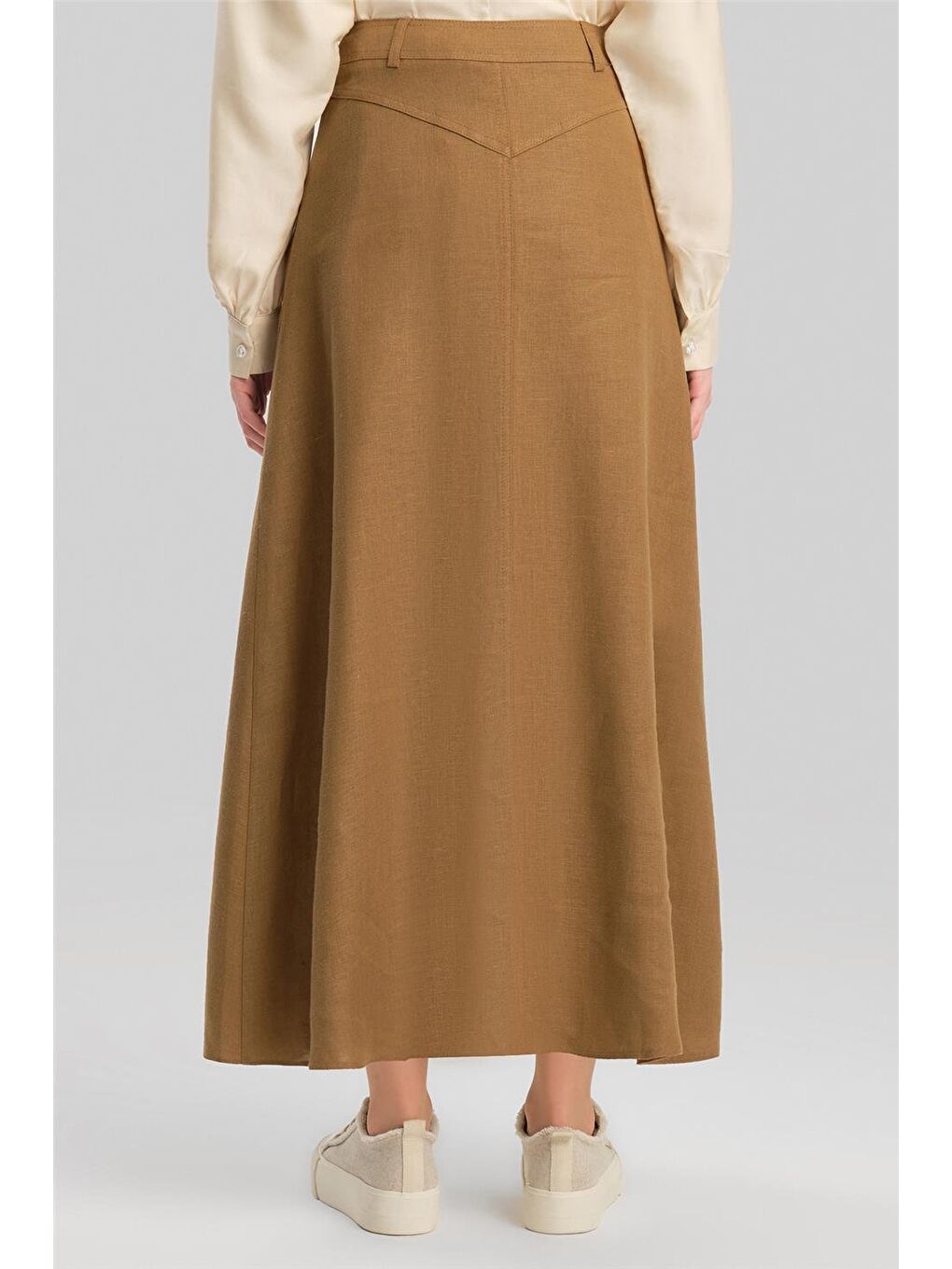Kahverengi Cep Detaylı Keten Etek 24Y1634 Camel-5