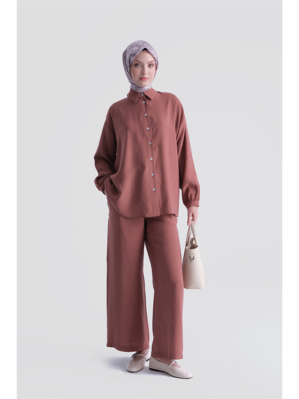 Kahverengi Relax Tunik Takım Kiremit-3
