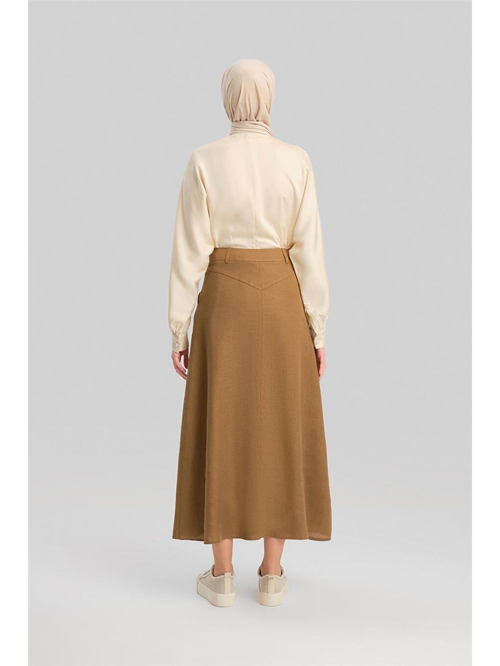 Kahverengi Cep Detaylı Keten Etek 24Y1634 Camel-6