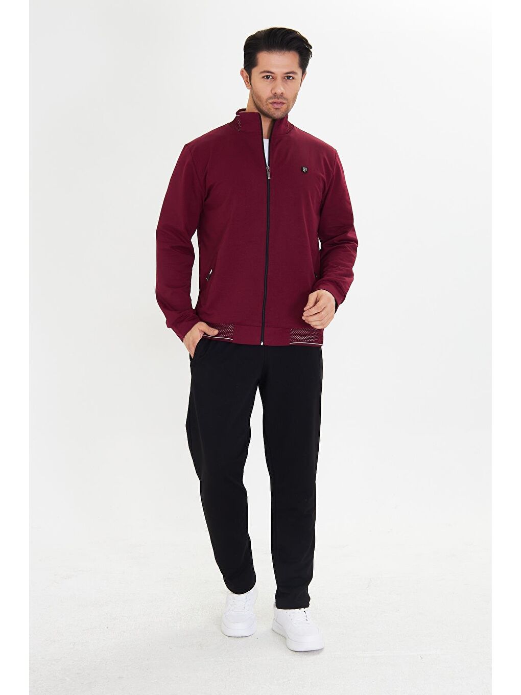 Pamuklu Tam Fermuarlı Erkek Eşofman Takımı Bordo 5751-B