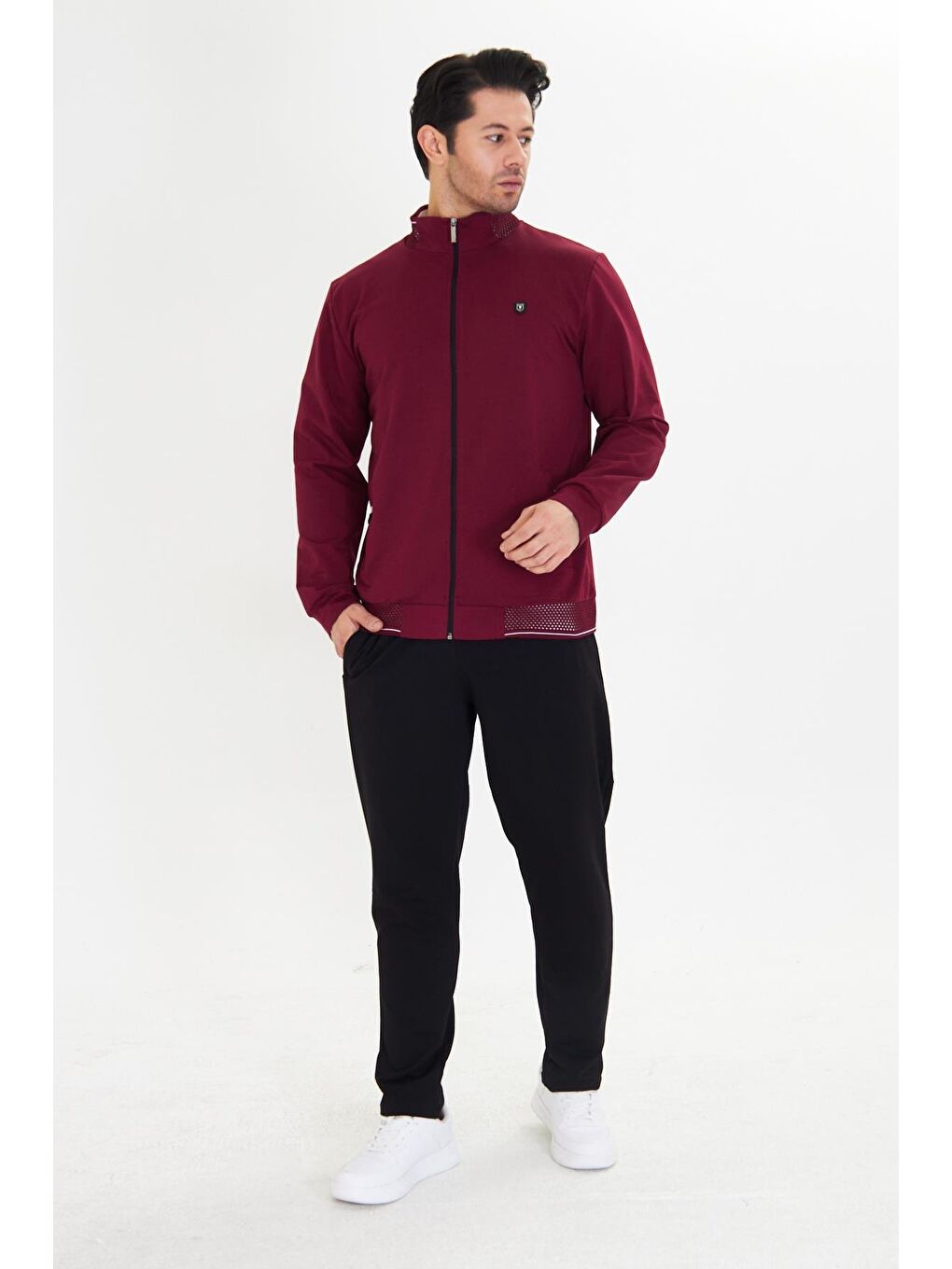 Pamuklu Tam Fermuarlı Erkek Eşofman Takımı Bordo 5751-B-1