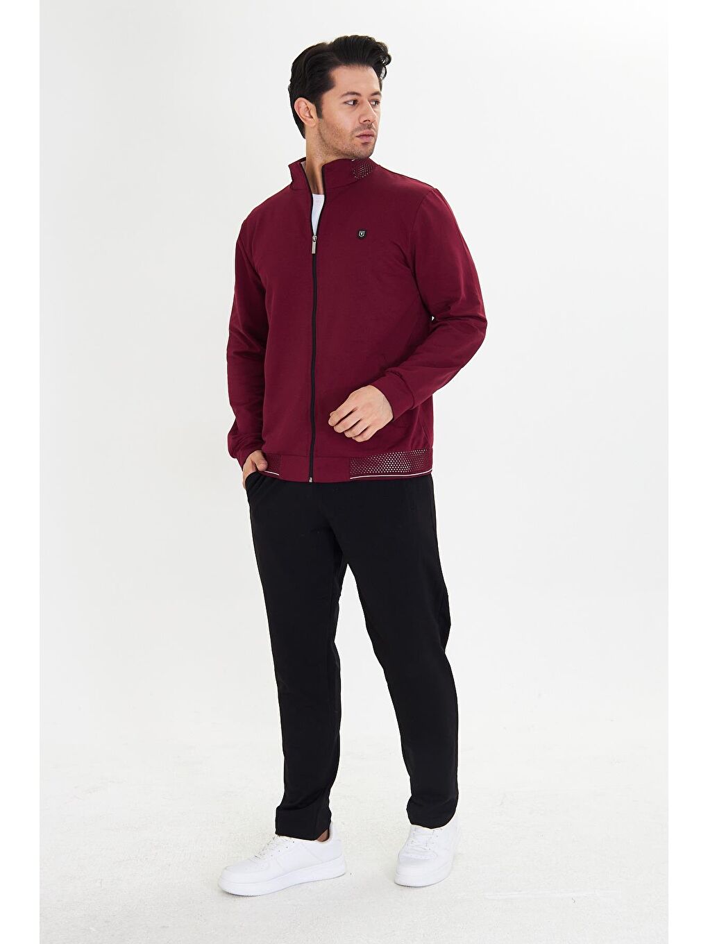 Pamuklu Tam Fermuarlı Erkek Eşofman Takımı Bordo 5751-B-2
