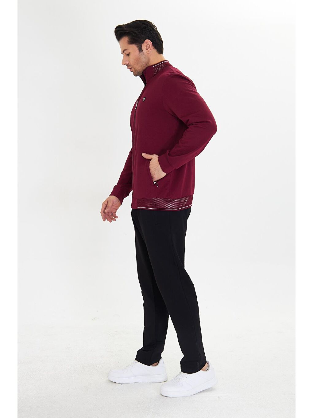Pamuklu Tam Fermuarlı Erkek Eşofman Takımı Bordo 5751-B-4