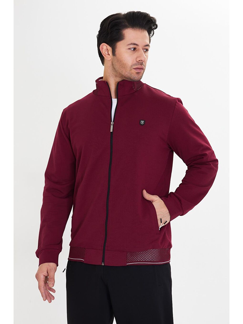 Pamuklu Tam Fermuarlı Erkek Eşofman Takımı Bordo 5751-B-6