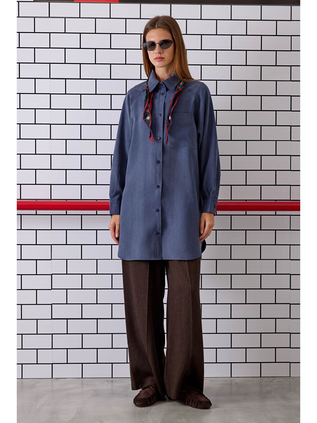 Reglan Kol Basic Gömlek Jean Mavi