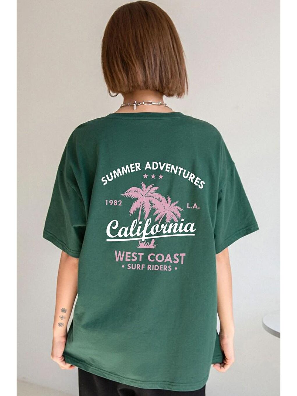 uyguntarz Yeşil Unisex California Baskılı T-shirt