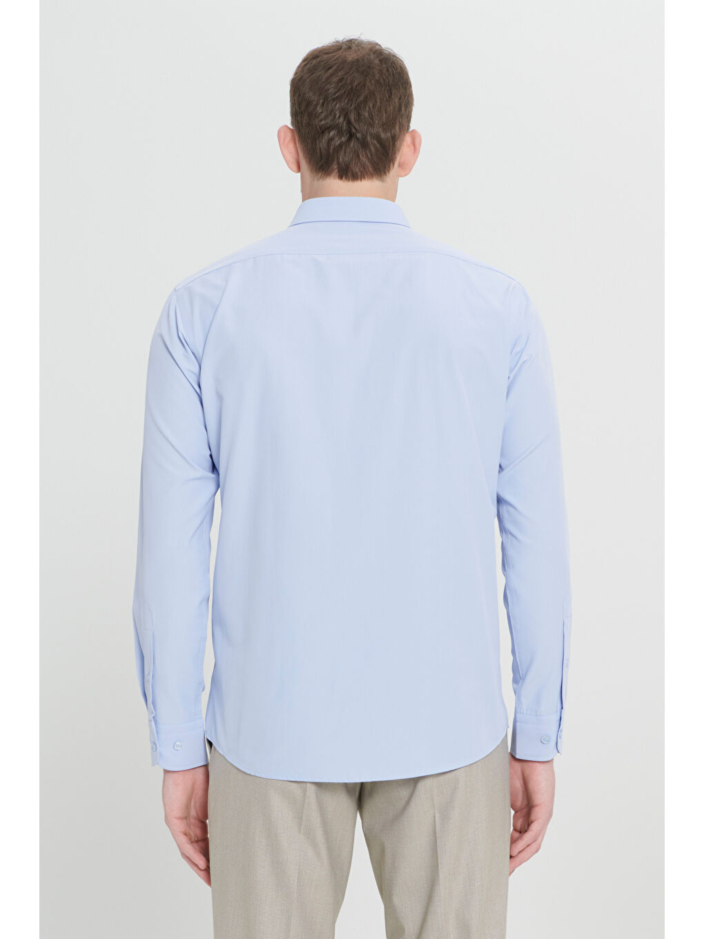 Erkek Açık Mavi Kolay Ütülenebilir Non-Iron Pamuklu Comfort Fit Geniş Kesim Klasik Yaka Gömlek-4