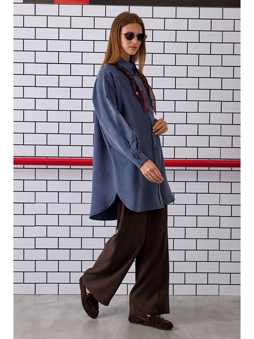 Reglan Kol Basic Gömlek Jean Mavi-1