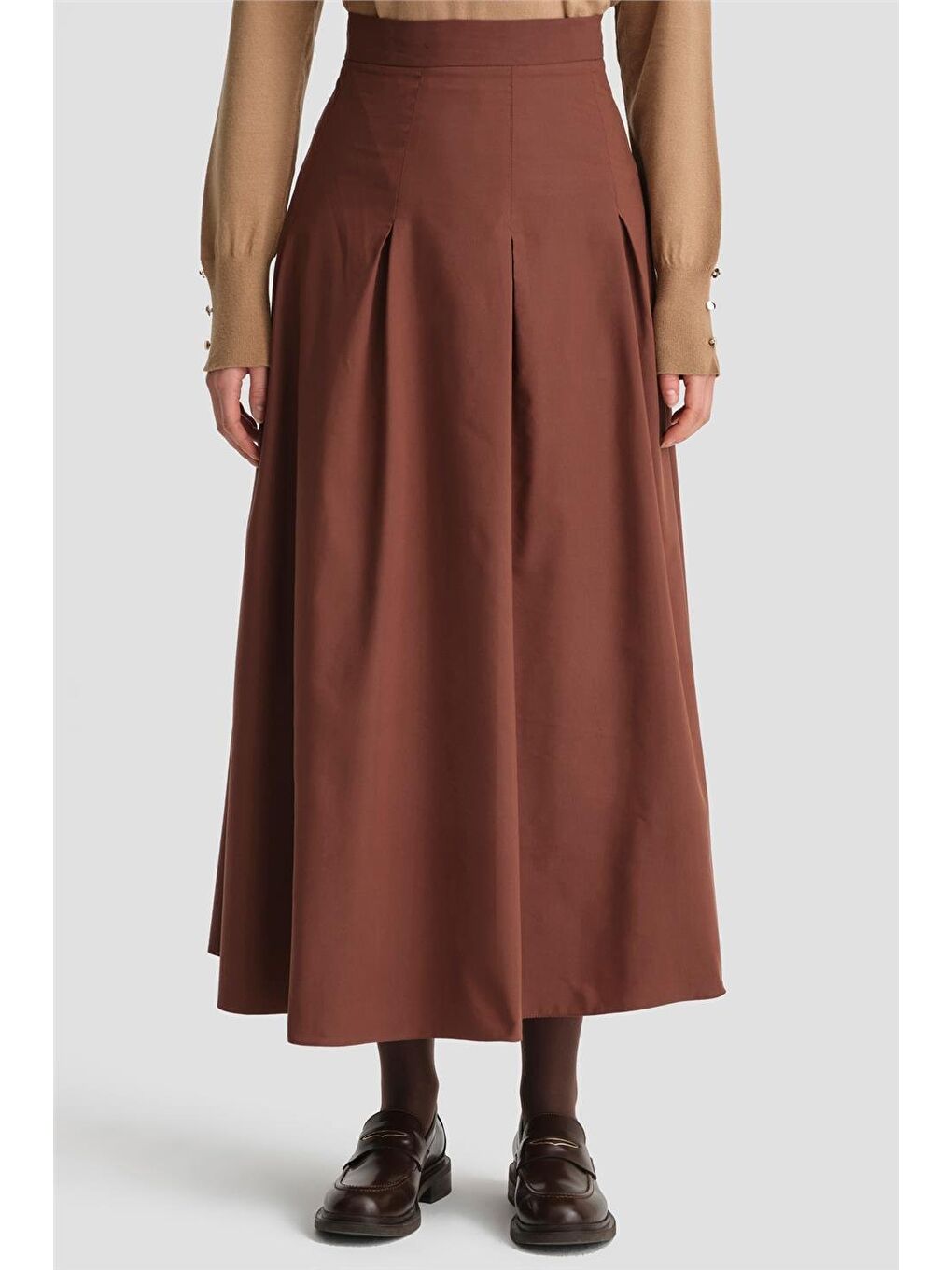 Kahverengi Pileli Pamuk Etek 24K1705 Kızıl Kahve-2