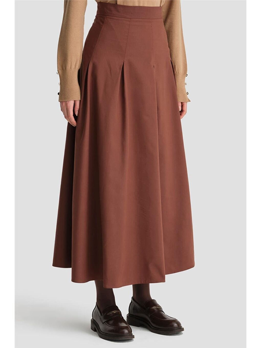 Kahverengi Pileli Pamuk Etek 24K1705 Kızıl Kahve-3