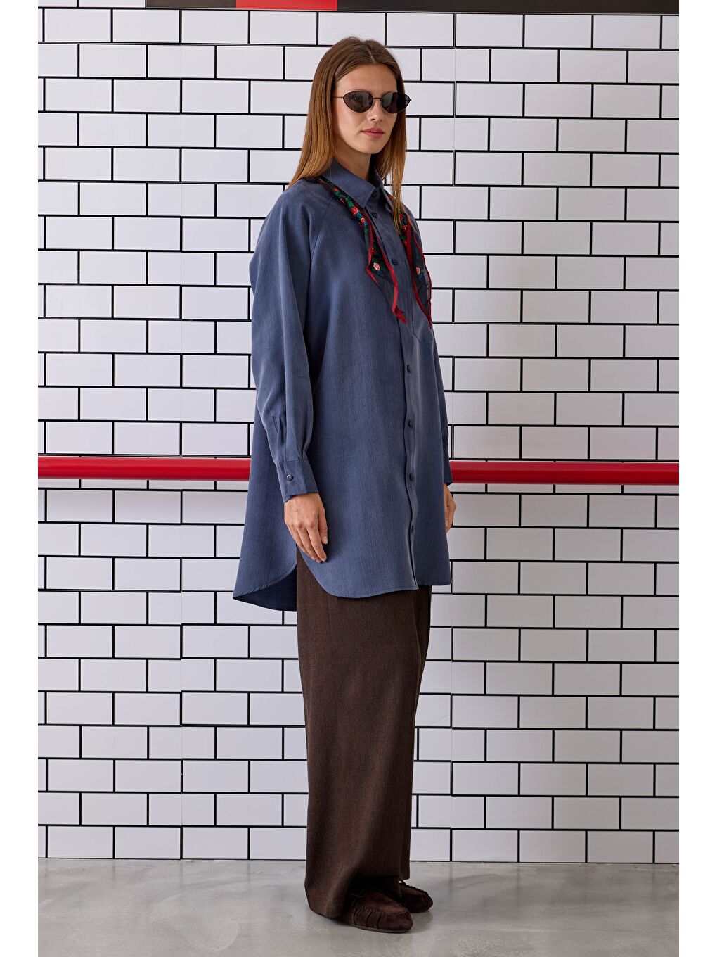 Reglan Kol Basic Gömlek Jean Mavi-3