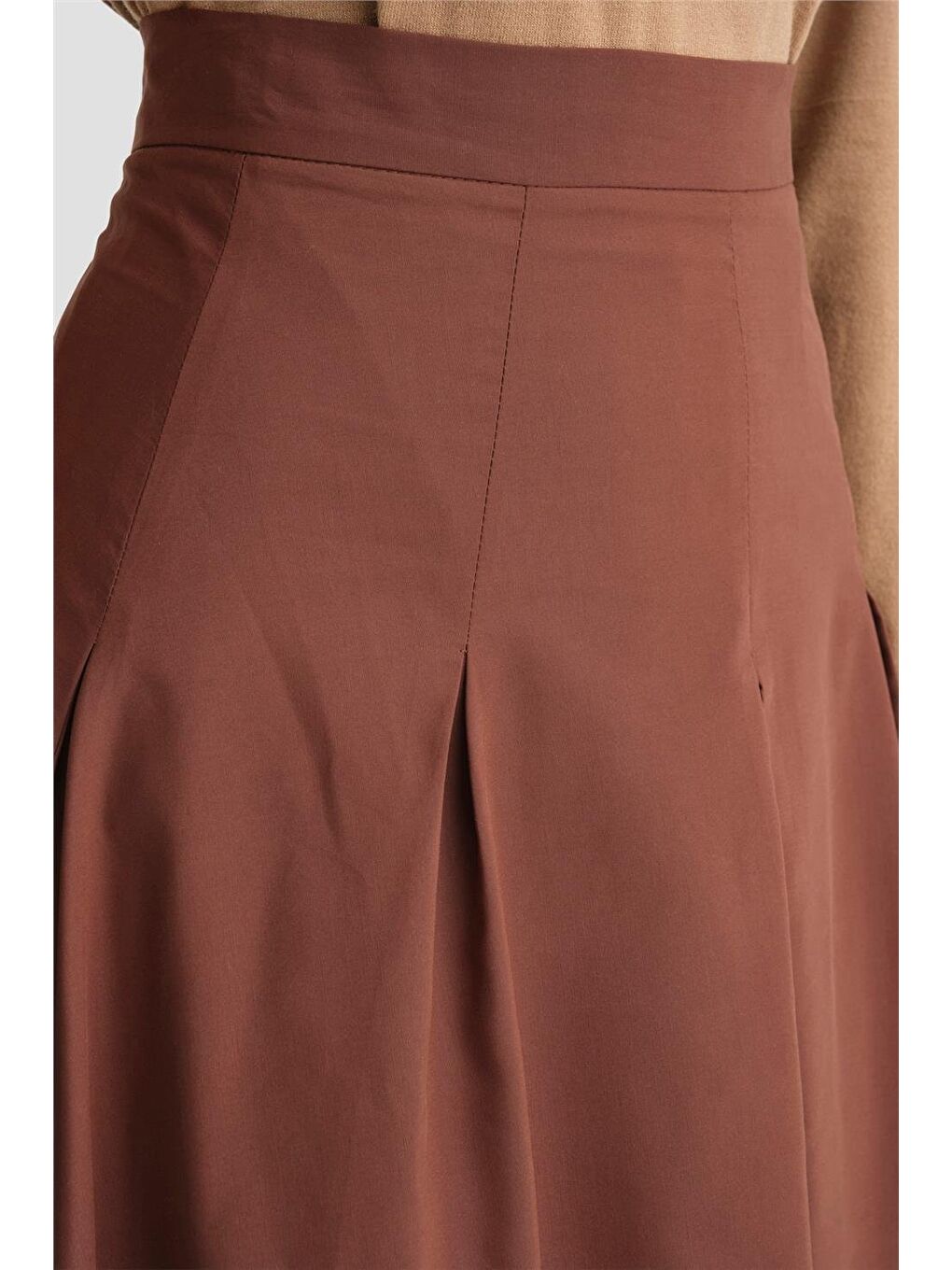 Kahverengi Pileli Pamuk Etek 24K1705 Kızıl Kahve-4