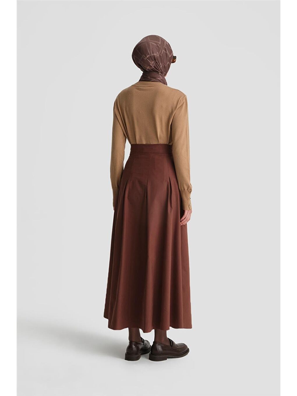 Kahverengi Pileli Pamuk Etek 24K1705 Kızıl Kahve-5