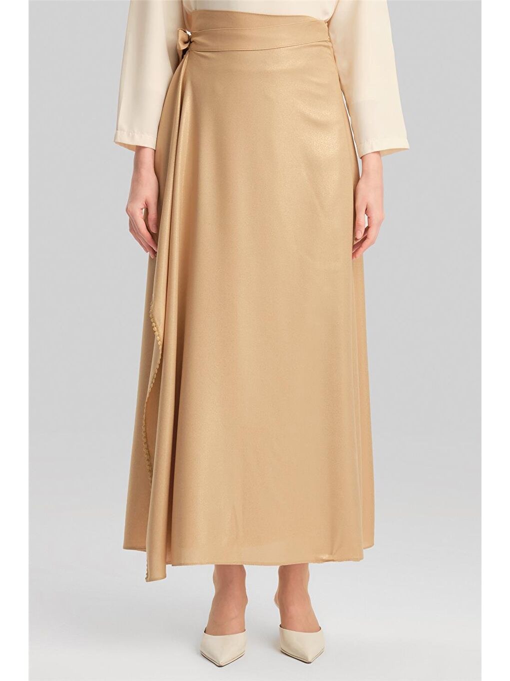 Kahverengi Simli Viskon Etek 24Y1626 Camel-2