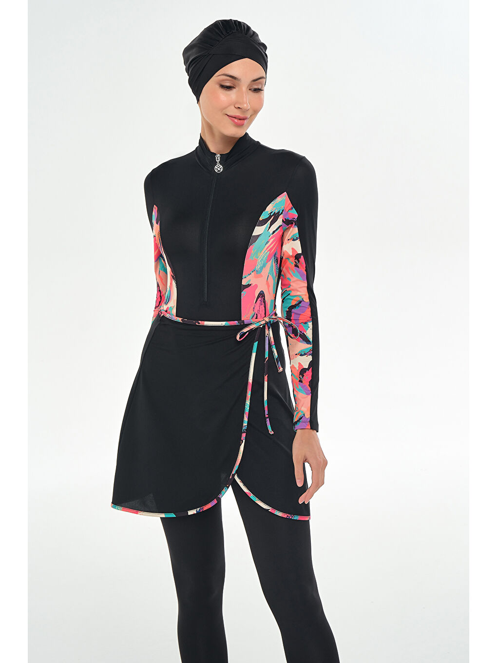 3 Farklı Şekilde Giyilebilir Elastanlı Etekli Tesettür Mayo Dora 2111 Siyah-2