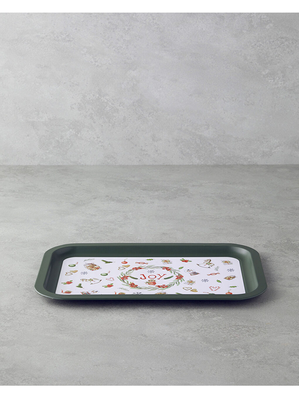 New Year Joy Metal Tepsi 35x23 cm Yeşil-1