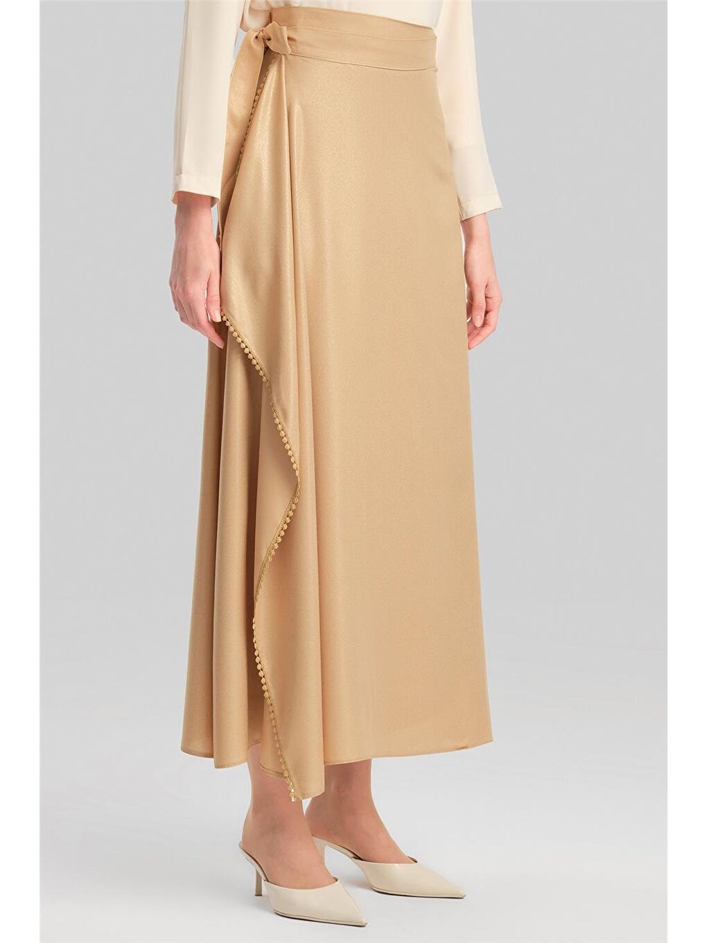 Kahverengi Simli Viskon Etek 24Y1626 Camel-3