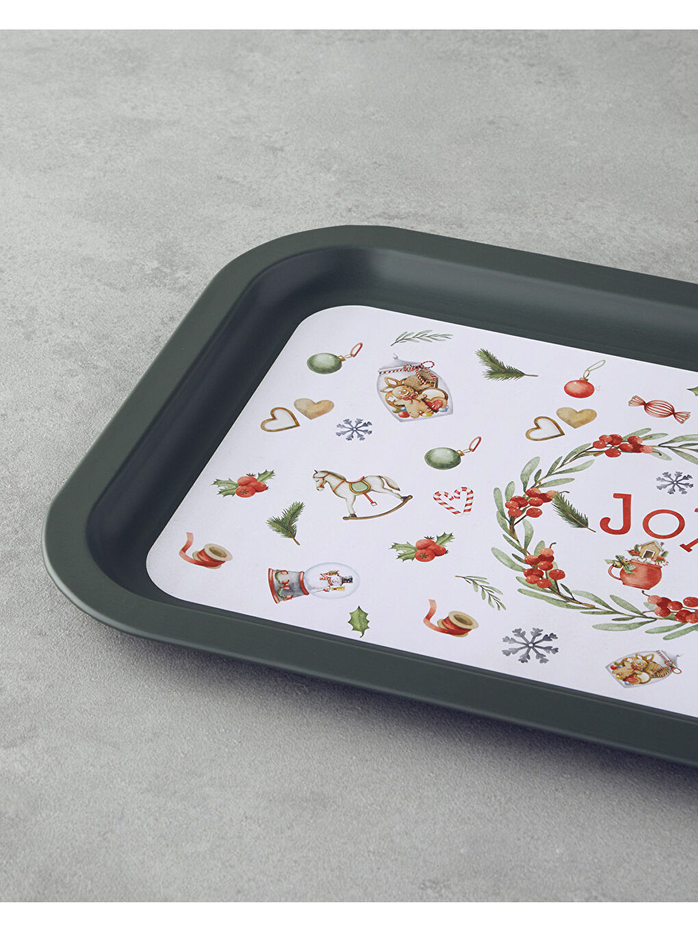 New Year Joy Metal Tepsi 35x23 cm Yeşil-2