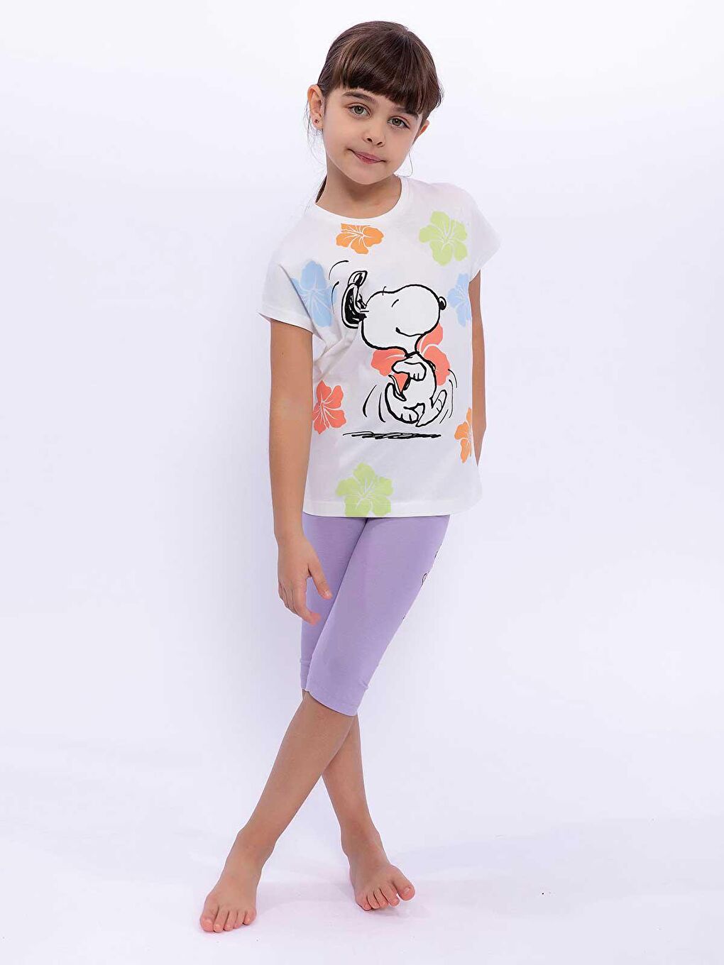 Ekru Snoopy Kız Çocuk Taytlı Takım 3-8 Yaş Krem-1