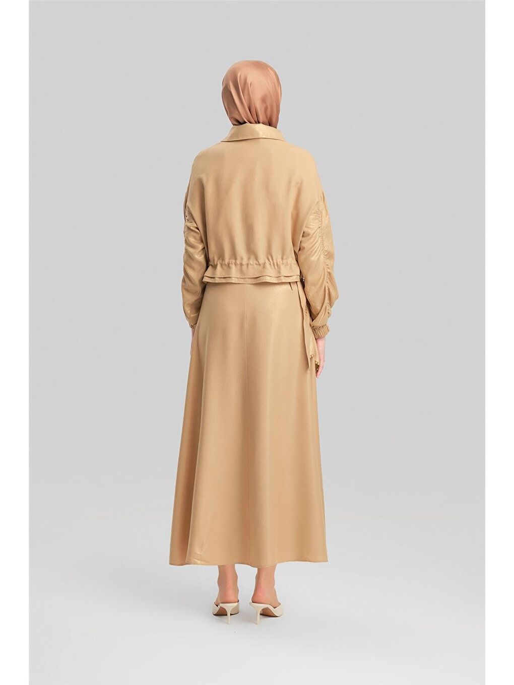 Kahverengi Simli Viskon Etek 24Y1626 Camel-7