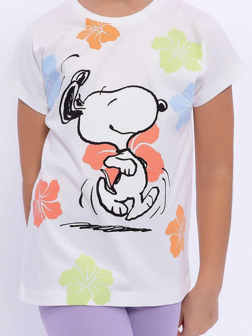 Ekru Snoopy Kız Çocuk Taytlı Takım 3-8 Yaş Krem-3