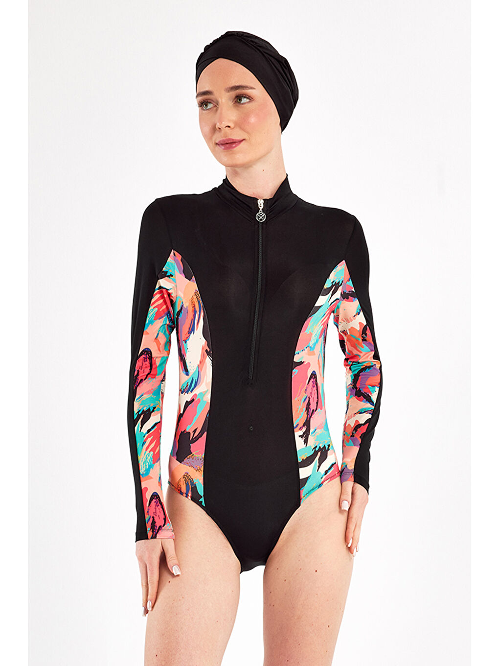 3 Farklı Şekilde Giyilebilir Elastanlı Etekli Tesettür Mayo Dora 2111 Siyah-3