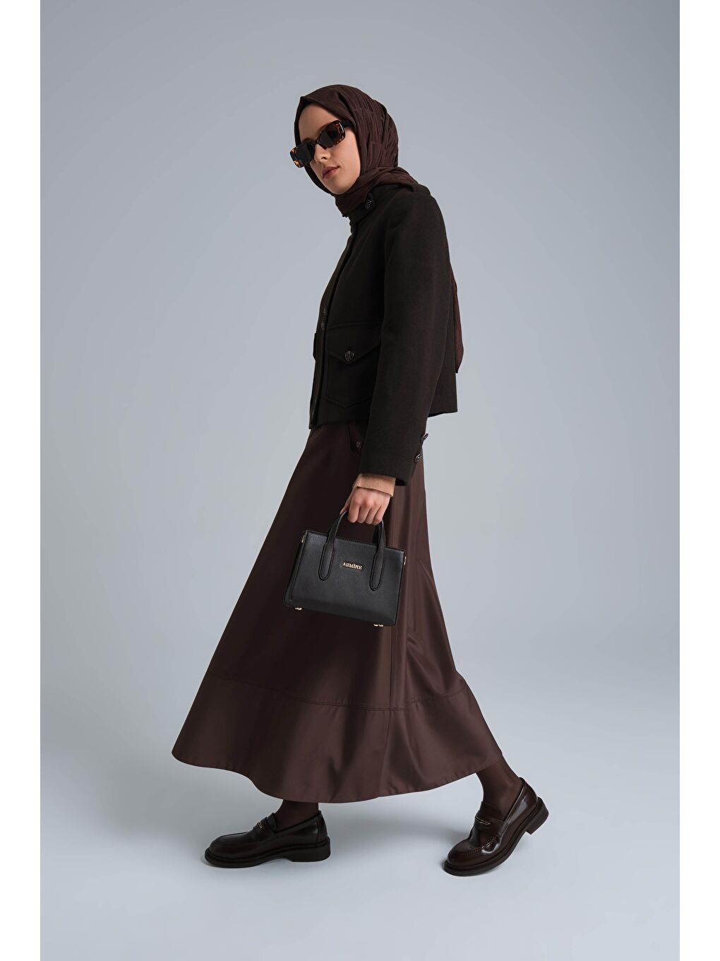 Kahverengi Kalın Dikişli Kloş Etek 24K1712 Acı Kahve