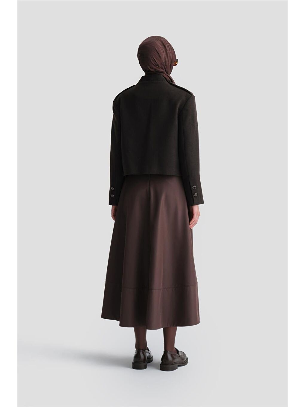 Kahverengi Kalın Dikişli Kloş Etek 24K1712 Acı Kahve-2