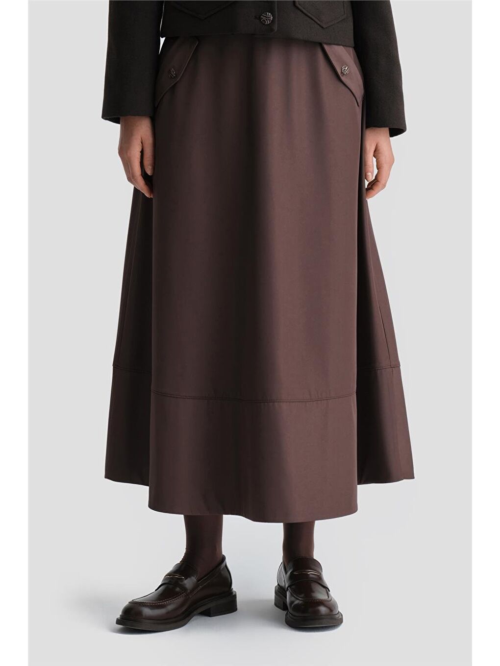 Kahverengi Kalın Dikişli Kloş Etek 24K1712 Acı Kahve-3