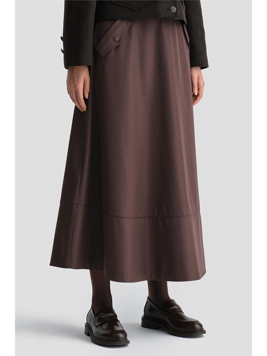 Kahverengi Kalın Dikişli Kloş Etek 24K1712 Acı Kahve-4