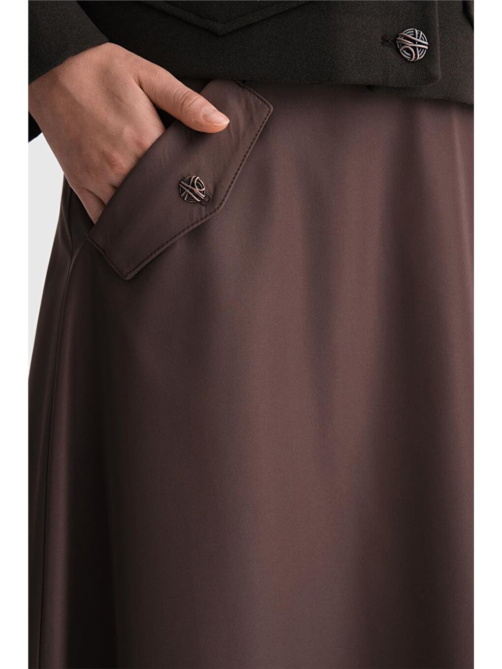 Kahverengi Kalın Dikişli Kloş Etek 24K1712 Acı Kahve-5