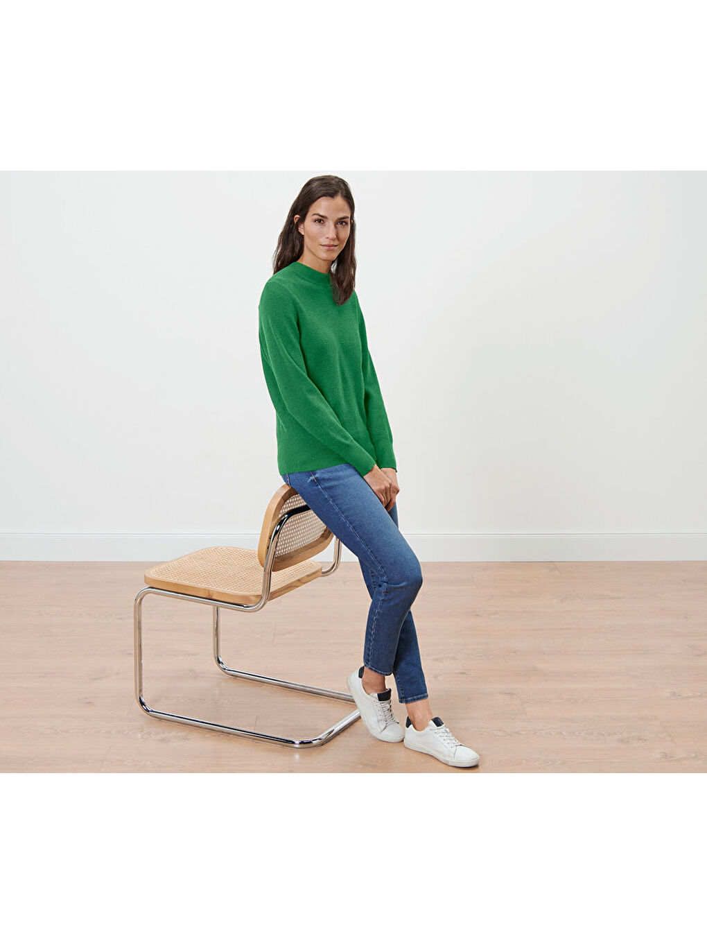 Kadın İnce Örgülü Kazak, Viskoz, Yeşil