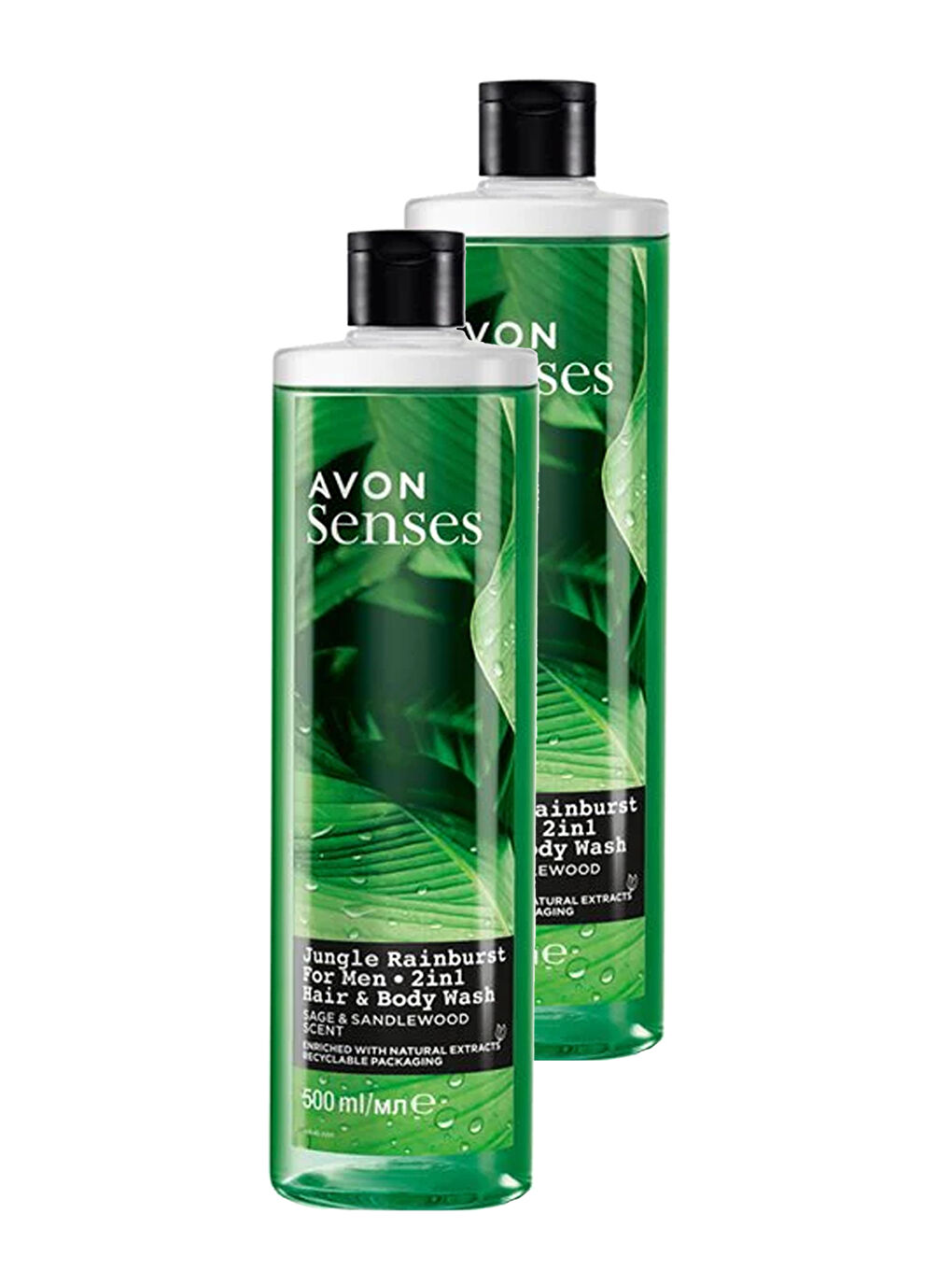 AVON Renksiz Senses Adaçayı ve Sandal Ağacı Kokulu Erkek Saç ve Vücut Şampuanı 500 Ml. İkili Set