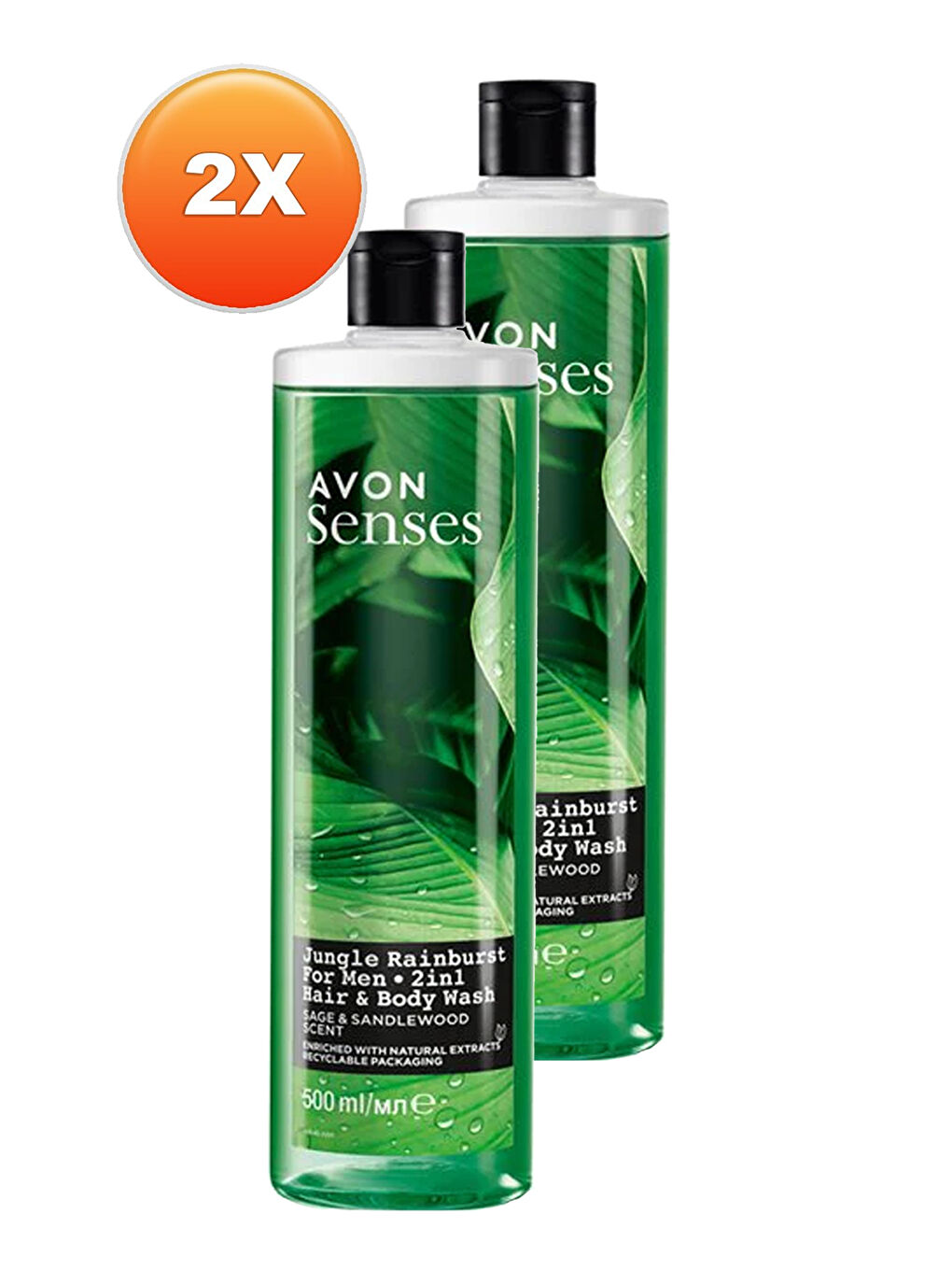 AVON Renksiz Senses Adaçayı ve Sandal Ağacı Kokulu Erkek Saç ve Vücut Şampuanı 500 Ml. İkili Set - 1