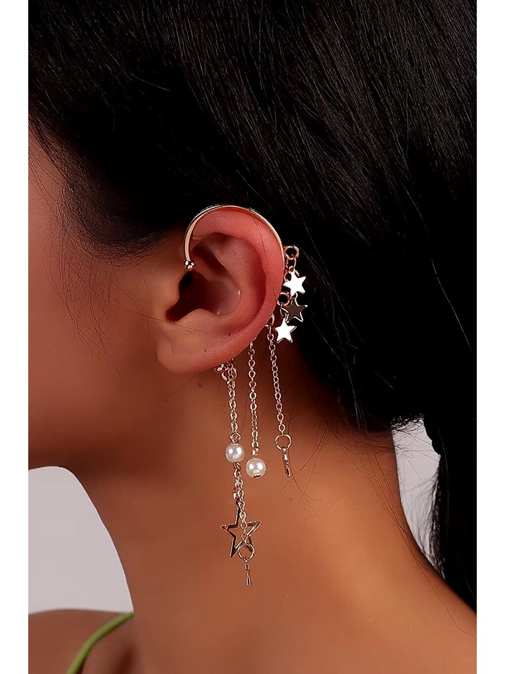 New Obsessions Gri Yıldız Detaylı Kulak Deliği Gerektirmeyen Gümüş Renkli Ear Cuff - Kıkırdak Küpesi