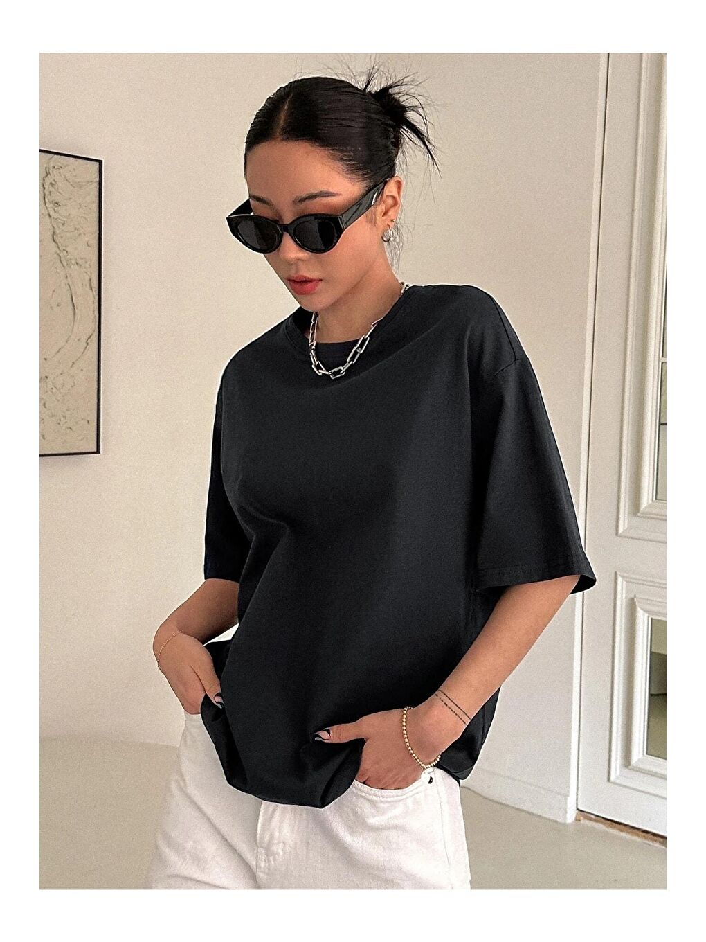 Trendseninle Siyah Kadın Siyah Kind Hearted Baskılı Oversize Tişört - 3