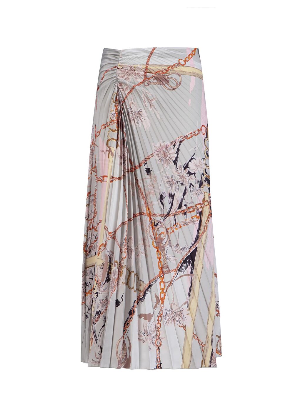 Bej Dikey Büzgülü Desenli Etek 24K1711 Vizon-6