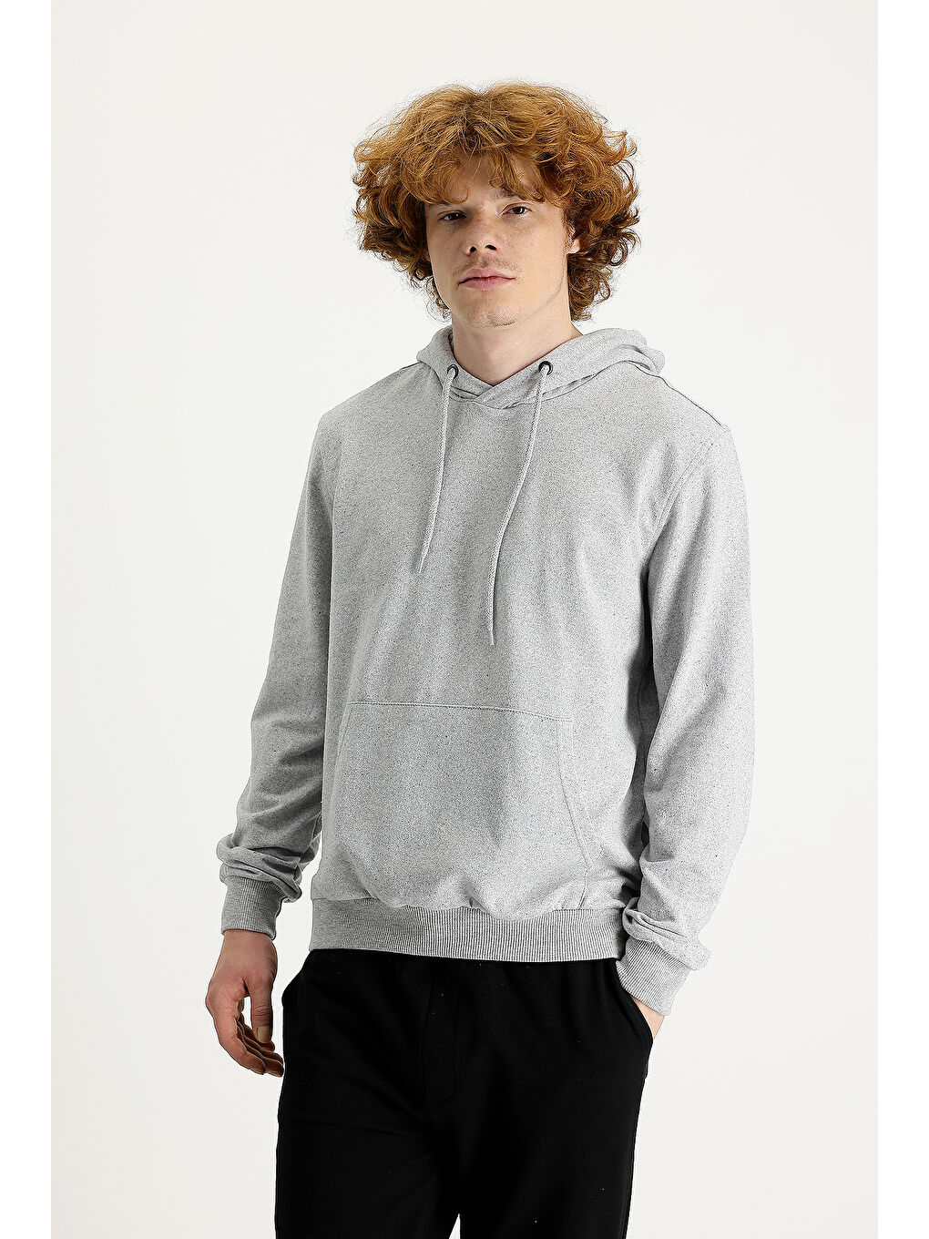 Gri Kapüşonlu Pamuklu Sweatshirt-1