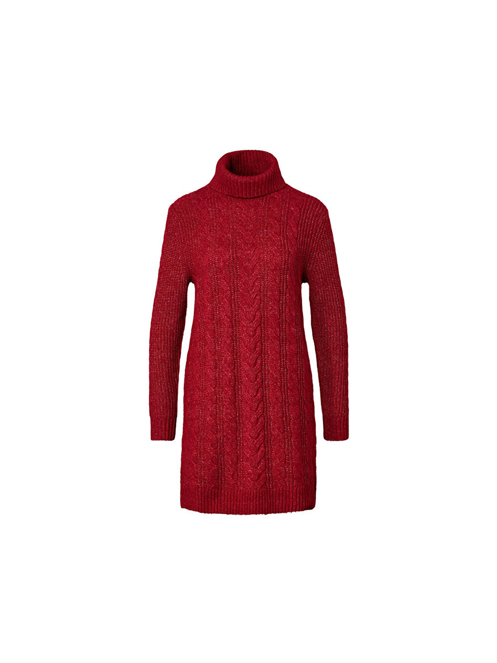 Kadın Kazak, Uzun, Saç Örgü, Kırmızı-3