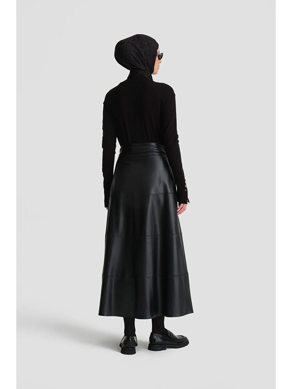 Bağlamalı Deri Etek 24K1706 Siyah-2
