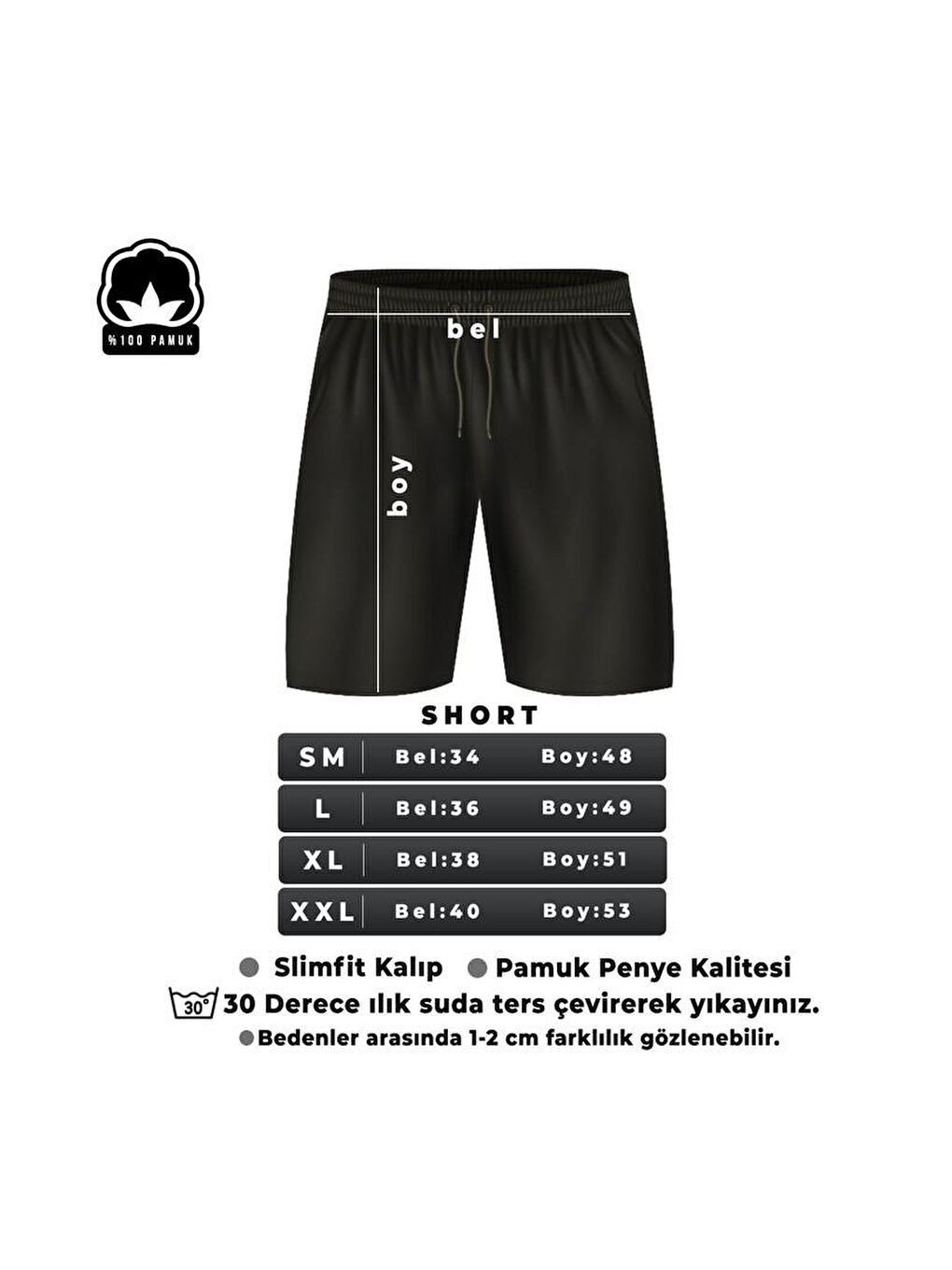 uyguntarz Siyah Tasarım Baskılı Pamuk Unisex Penye Short - 1