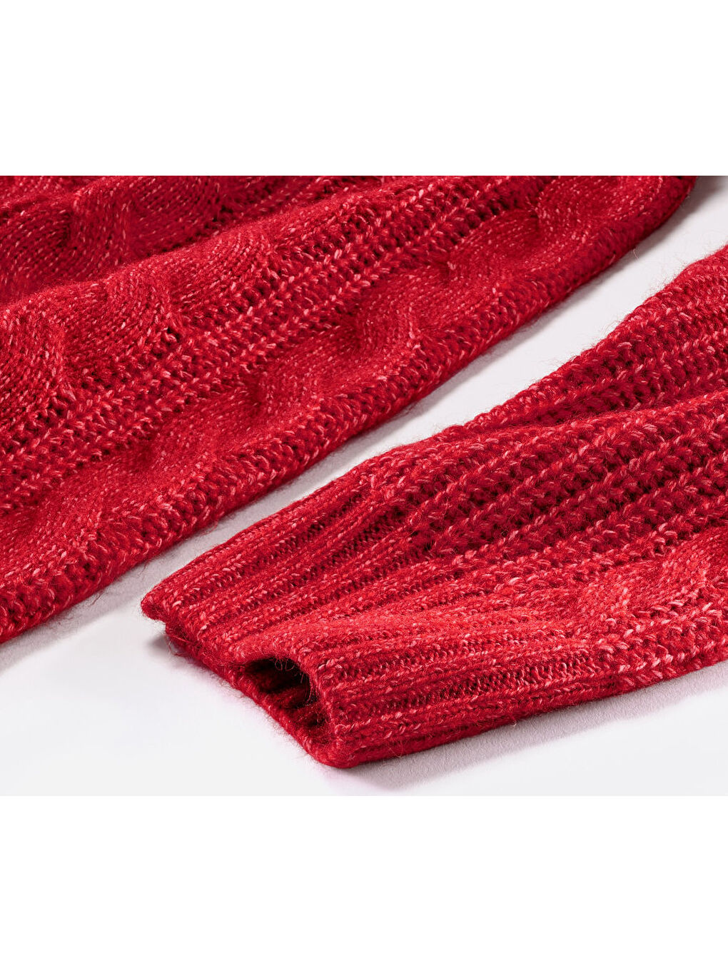 Kadın Kazak, Uzun, Saç Örgü, Kırmızı-5