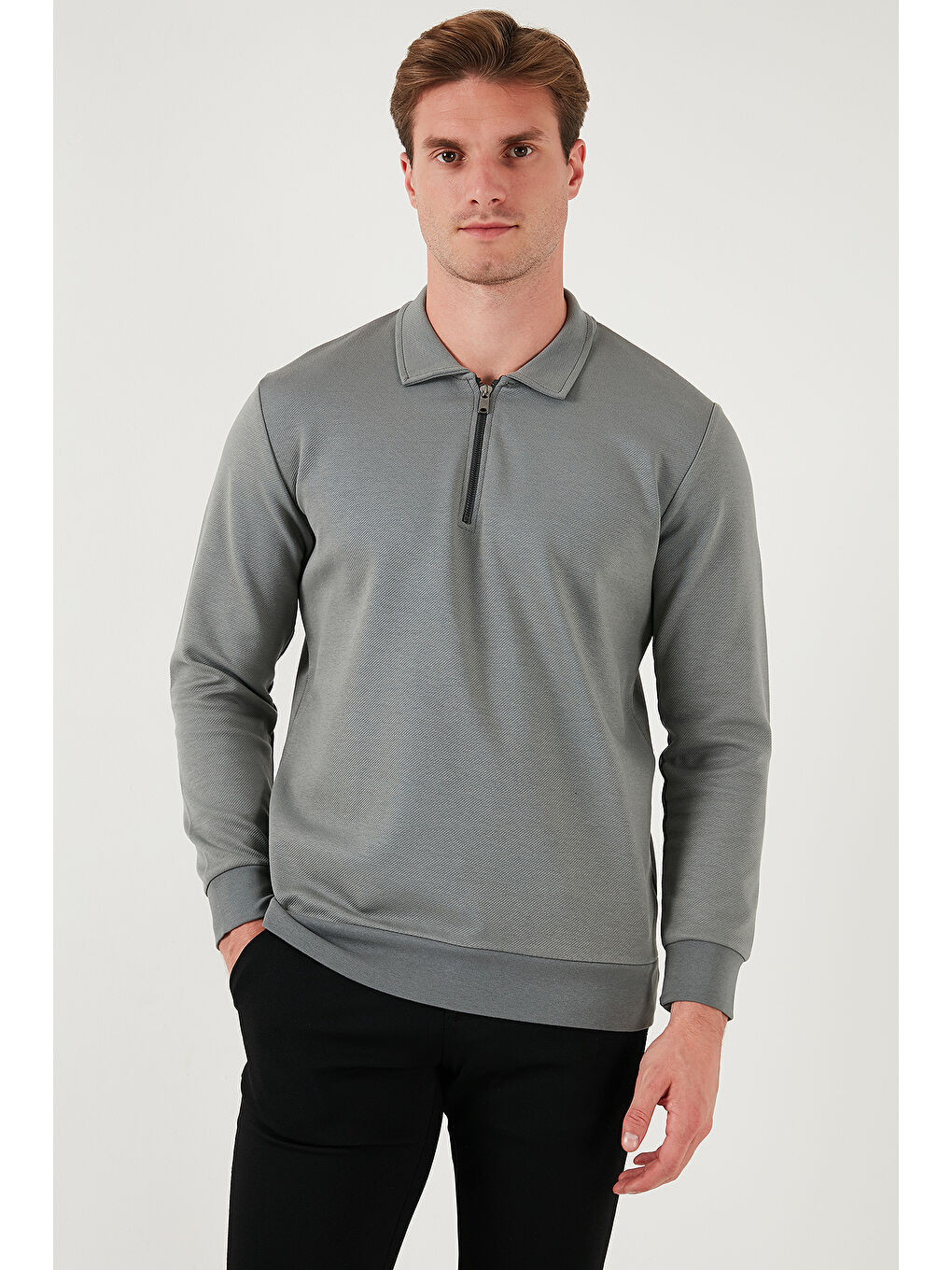 Buratti Açık Haki Pamuklu Regular Fit Yarım Fermuarlı Polo Yaka Erkek Sweat 5905789 - 3